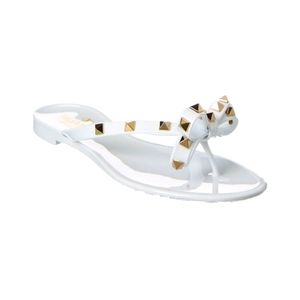 Valentino Rockstud Rubber Flip Flop - White with Gold Studs - Size 38